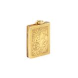 A Victorian gold locket pendant, modelled as a book, profusely engraved with flowerheads, foliage