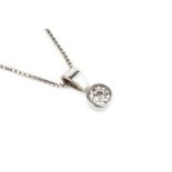 A diamond pendant on chain, the round brilliant-cut diamond in an illusion setting, suspended from a