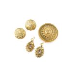 A collection of Victorian and later jewellery, comprising a panel brooch/pendant, the central boss