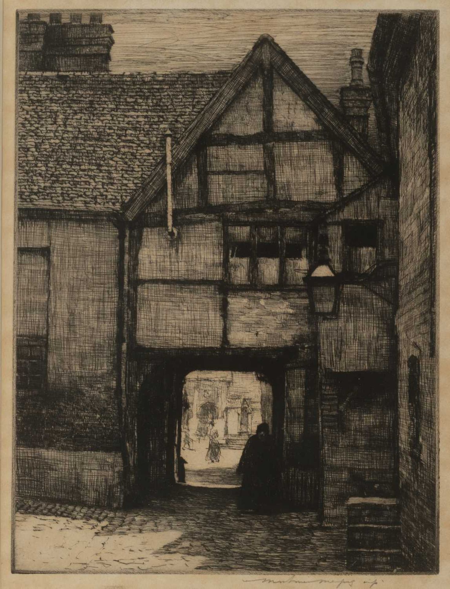 Mortimer Menpes (1855-1938) An Old Inn Courtyard signed in pencil (in the margin) etching 21 x 16cm.