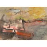 Heskel Joory (1925-2015) Boats at a Jetty, 1986 signed (lower left) mixed media 27 x 38cm.