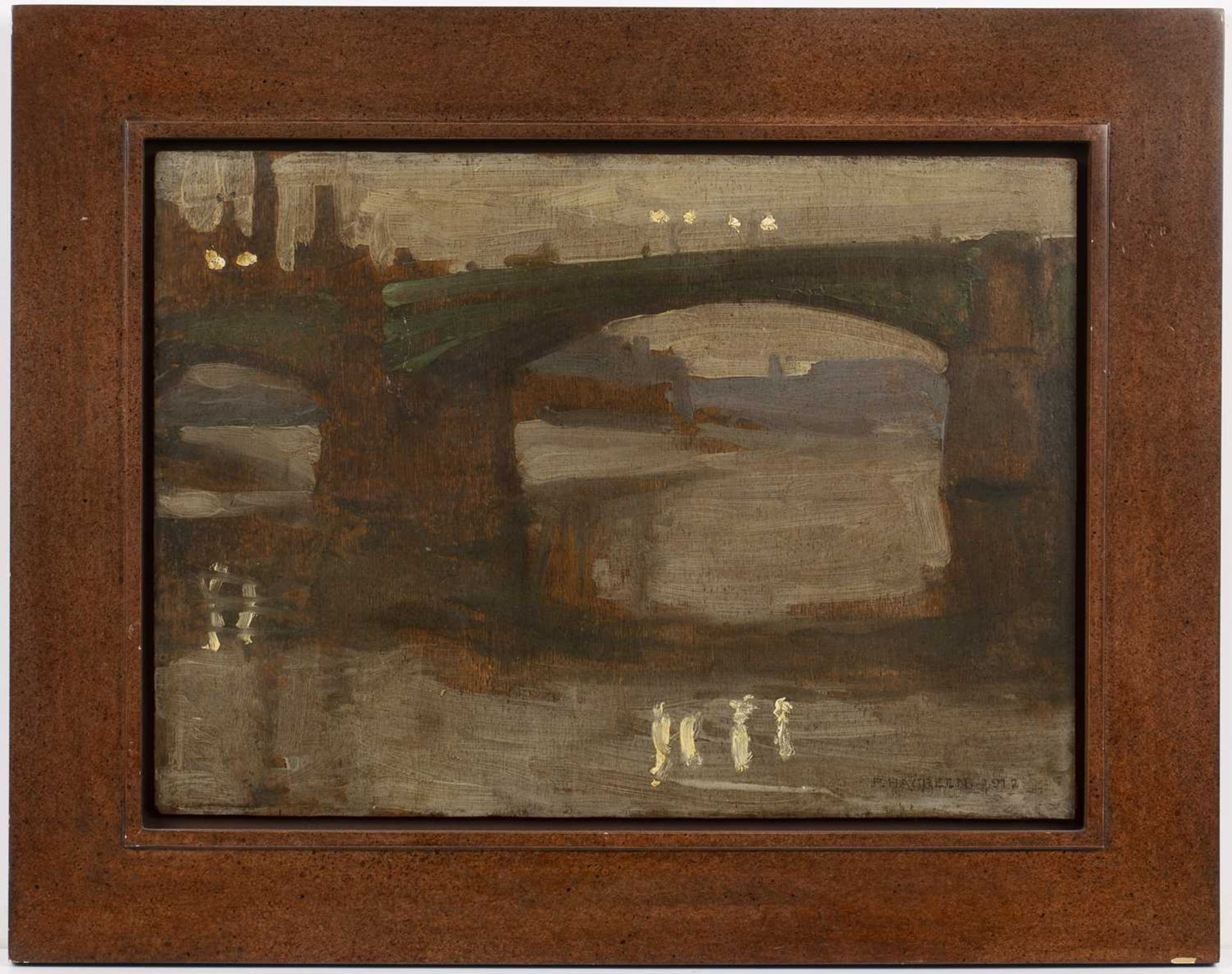 Philip Hagreen (1890-1988) Thames at Dusk, 1912 signed and dated (lower right) oil on board 25 x - Image 2 of 3