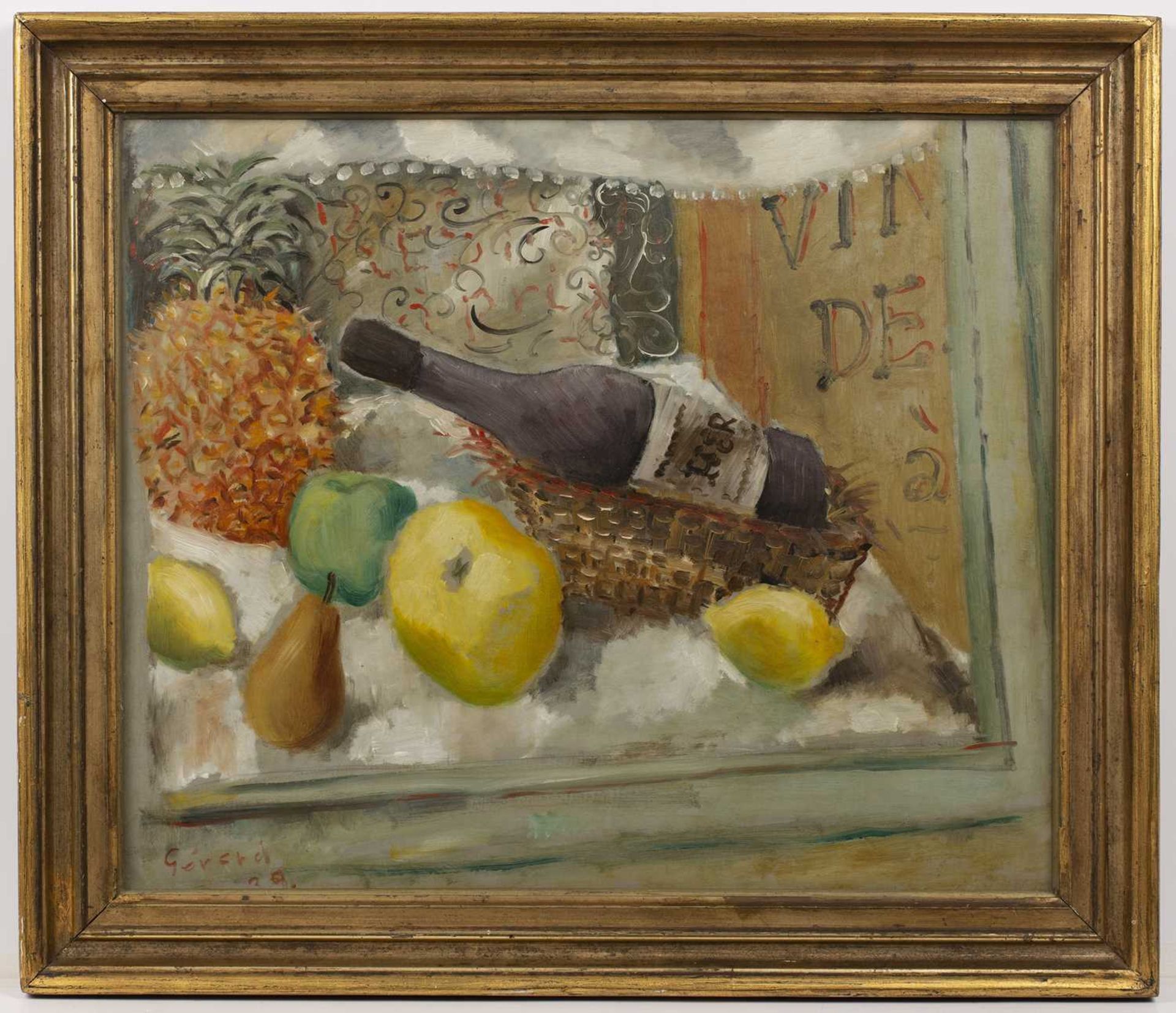 Gérard (20th Century) Wine and Fruit, 1939 signed and dated (lower left) oil on board 45 x 54cm. - Image 2 of 3