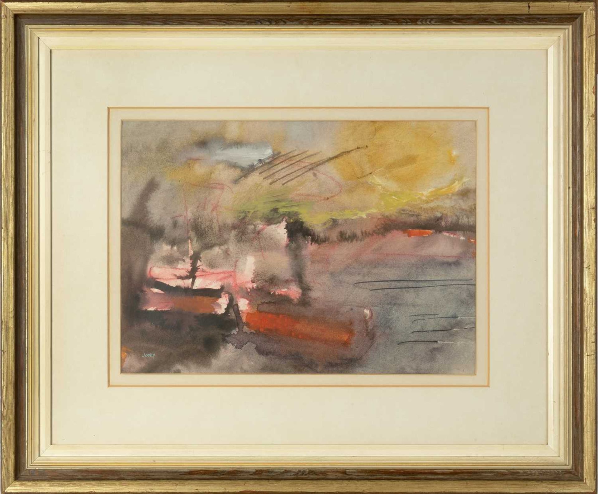 Heskel Joory (1925-2015) Boats at a Jetty, 1986 signed (lower left) mixed media 27 x 38cm. - Image 2 of 3
