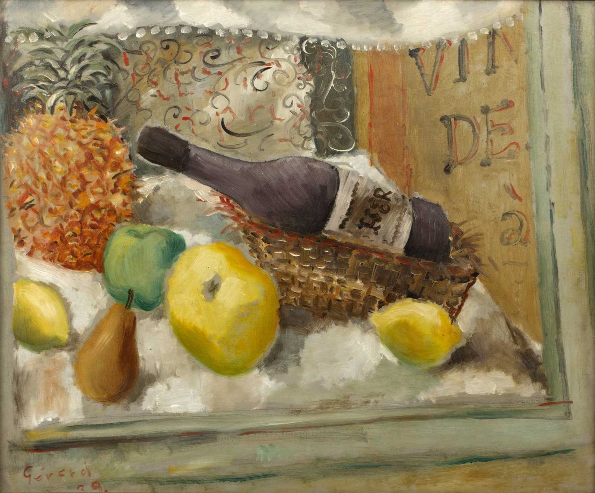 Gérard (20th Century) Wine and Fruit, 1939 signed and dated (lower left) oil on board 45 x 54cm.