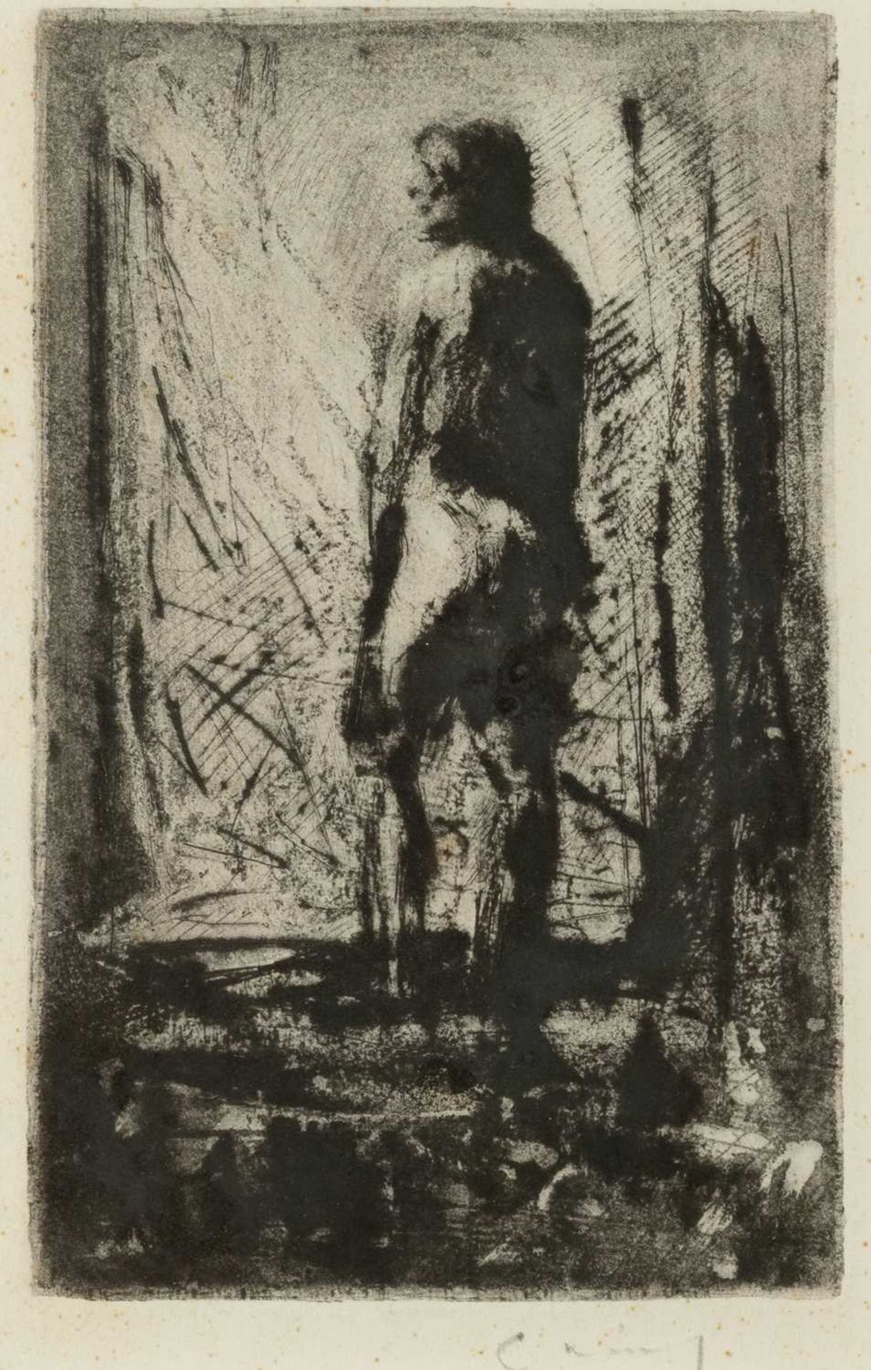Fred Cuming (1930-2022) Standing Nude signed in pencil (in the margin) etching 17 x 11cm.Lightly
