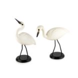 Feathers Gallery Two model Egrets painted carved wood from a limited edition of 500 36cm and 29cm