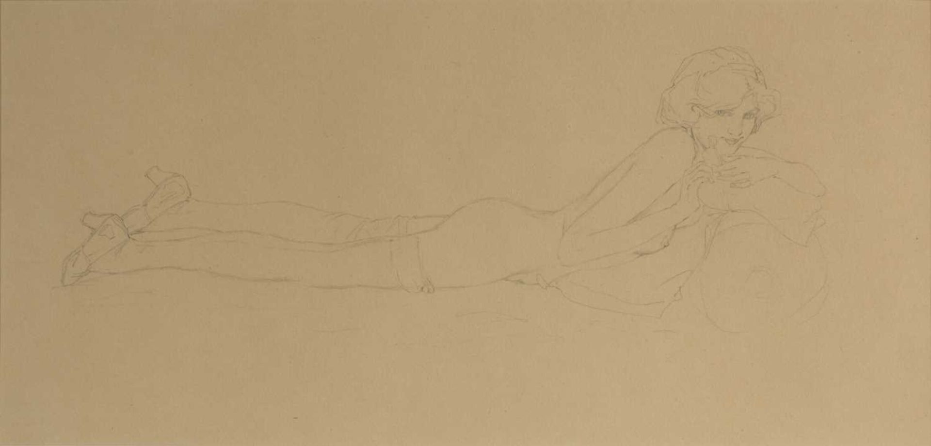 Rafael Kirchner (1876-1917) A study of a girl lying on her front pencil 21 x 44cm. Provenance: The