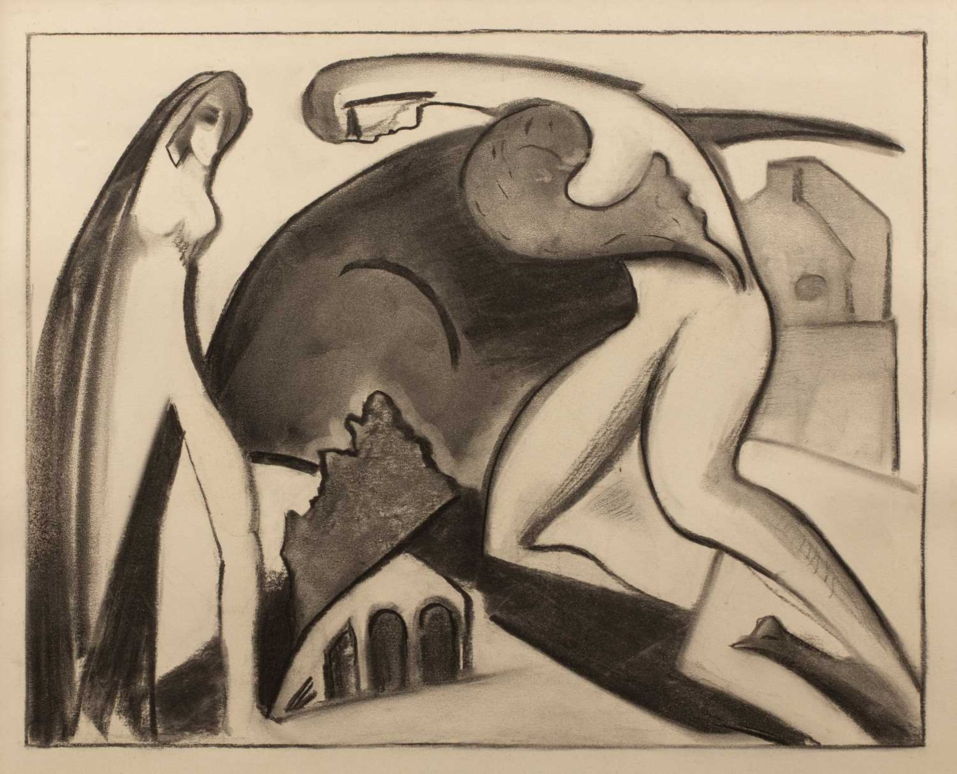 Bruno Beran (1888-1979) Two Figures signed (to the original mount, now attached to the reverse)