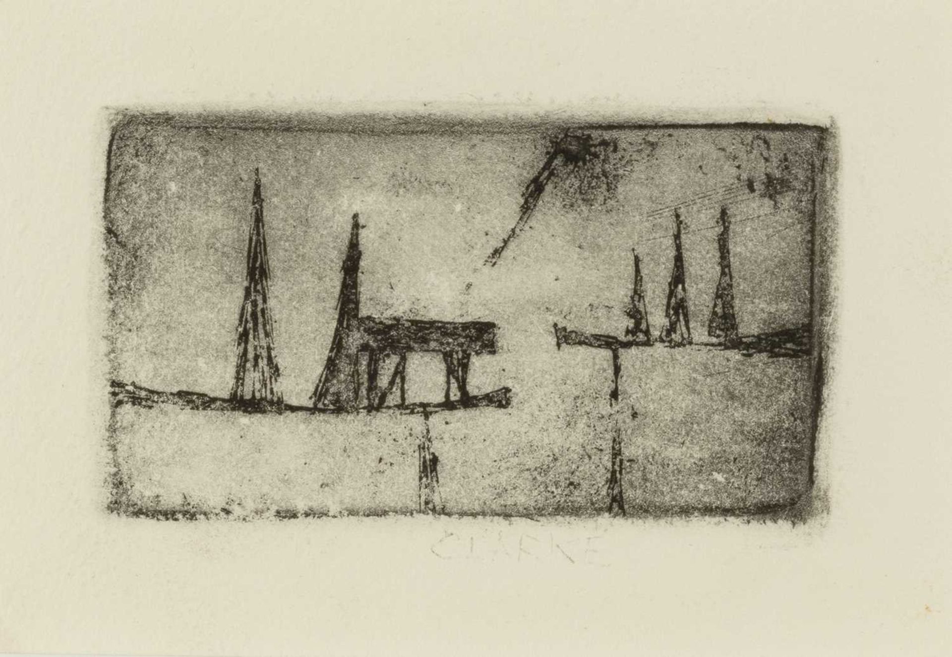 Geoffrey Clarke (1924-2014) Untitled, circa 1953 signed in pencil (in the margin) etching 9 x