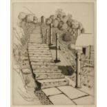 David Strang (1887-1967) Village Steps signed in pencil (in the margin) etching 26 x 21cm.