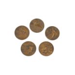 Jean Vernon (1897-1975) Six Medallions bronze, cast with various animals each 5.5cm diameter (6).