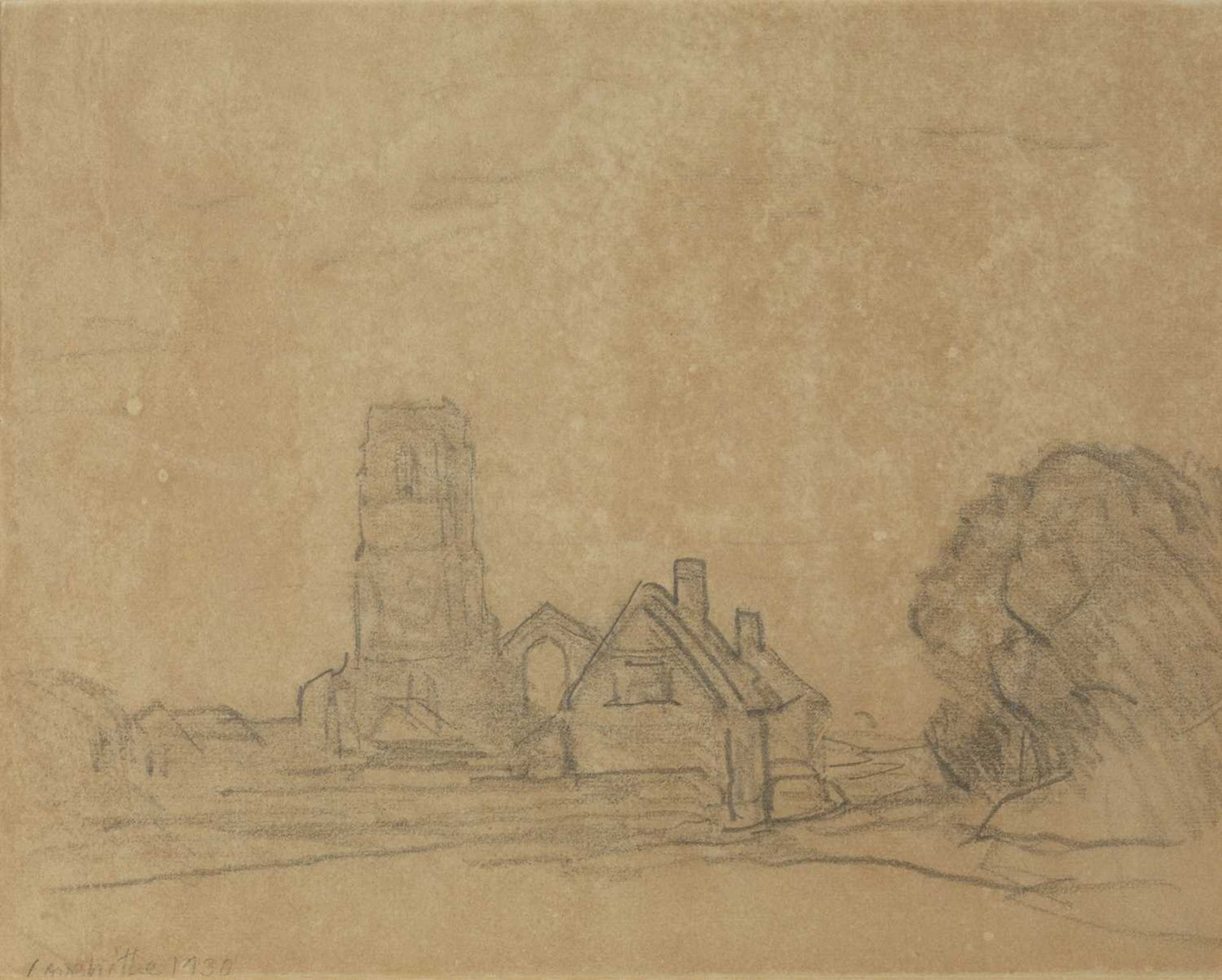 George Clausen (1852-1944) Covehithe, Suffolk, 1930 inscribed and dated (lower left) pencil 22 x