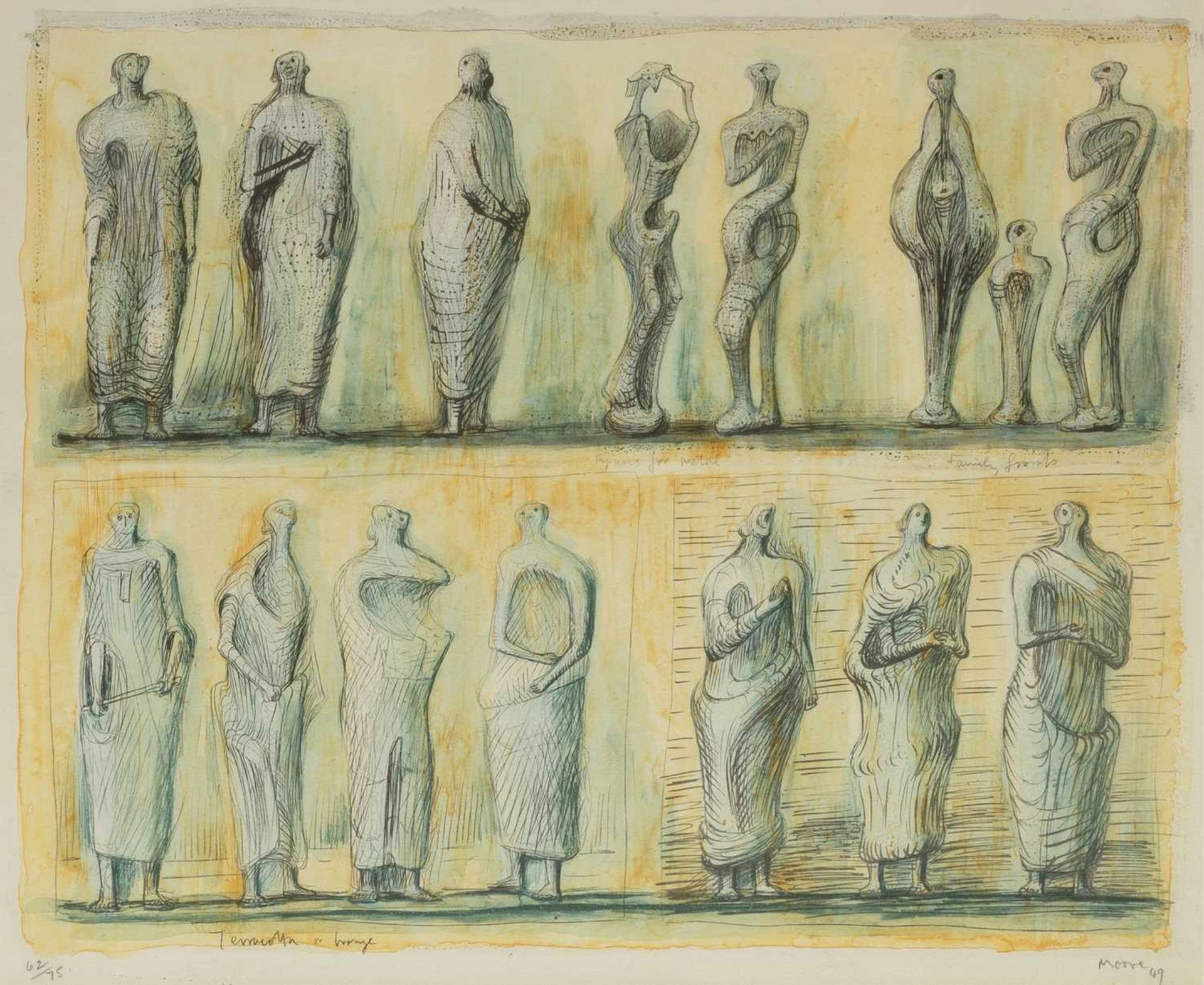 Henry Moore (1898-1986) Standing Figures, 1949 62/75, signed, dated, and numbered in pencil (in