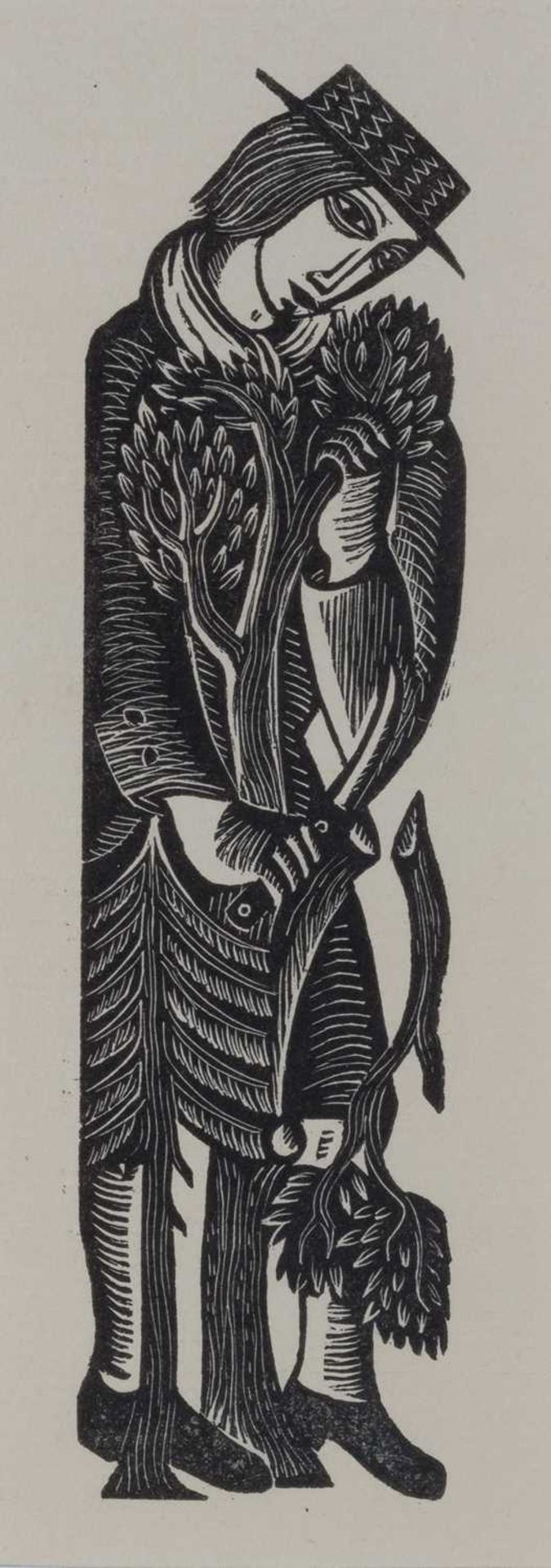 David Jones (1895-1974) Gulliver's Travels: Gulliver cuts down a tree, 1925 wood engraving 14 x 5cm;