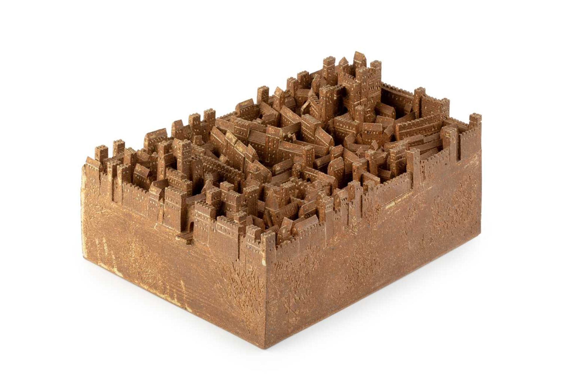 Bryan Newman (1935-2019) Model of a walled city stoneware 15cm high, 32cm wide, 22cm deep.It appears