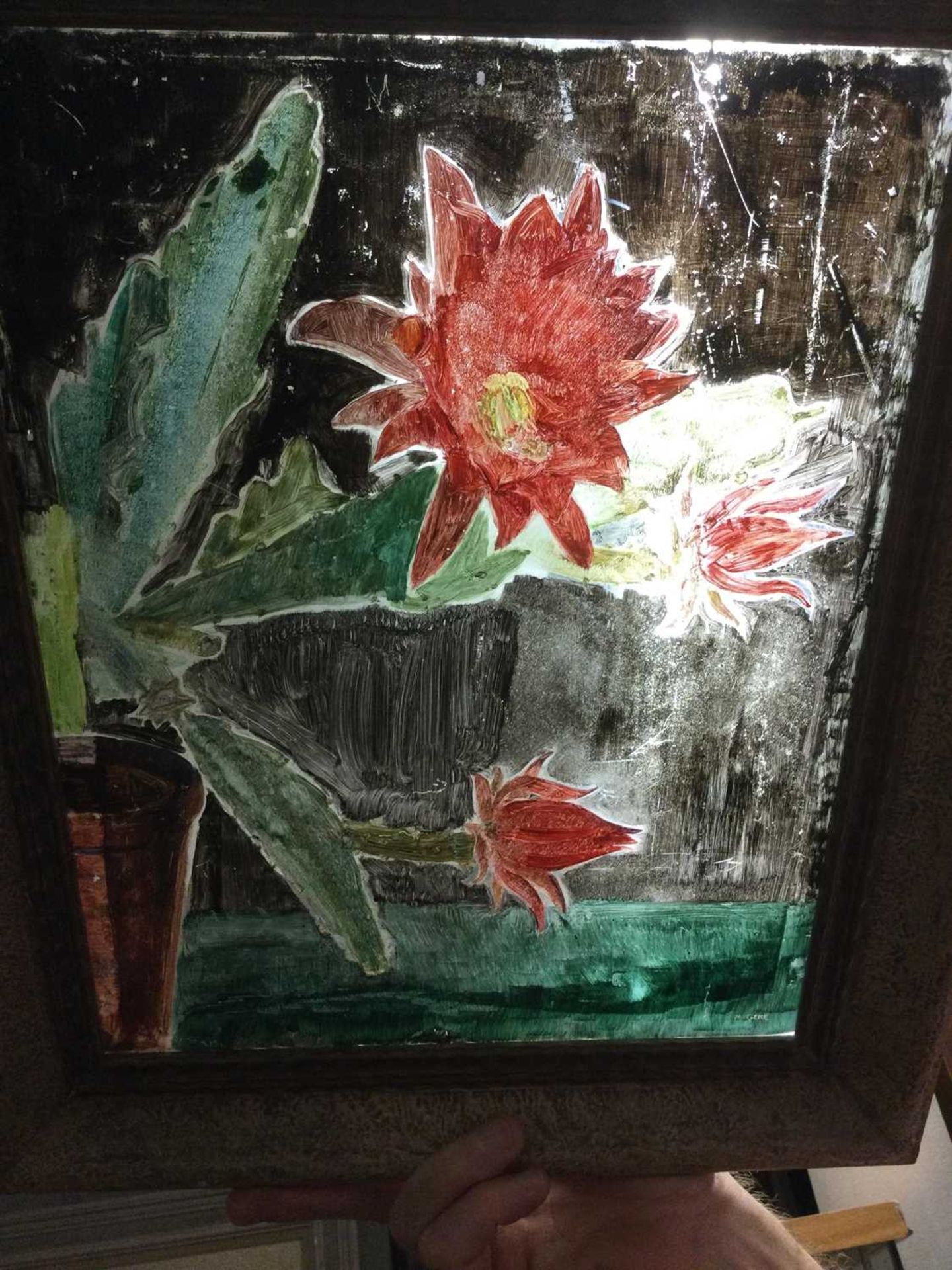 Margaret Gere (1878-1965) Cactus signed and titled (to artist's label on the reverse) oil on board - Image 9 of 9