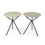 Manner of Piero Fornasetti (1913-1988) A pair of occasional tables circular white tops on tripod