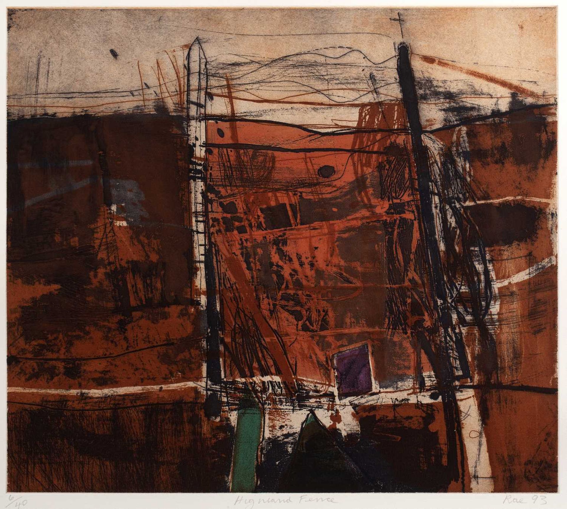Barbara Rae (b.1943) Highland Fence, 1993 6/40, signed, numbered, dated, and titled in pencil (in