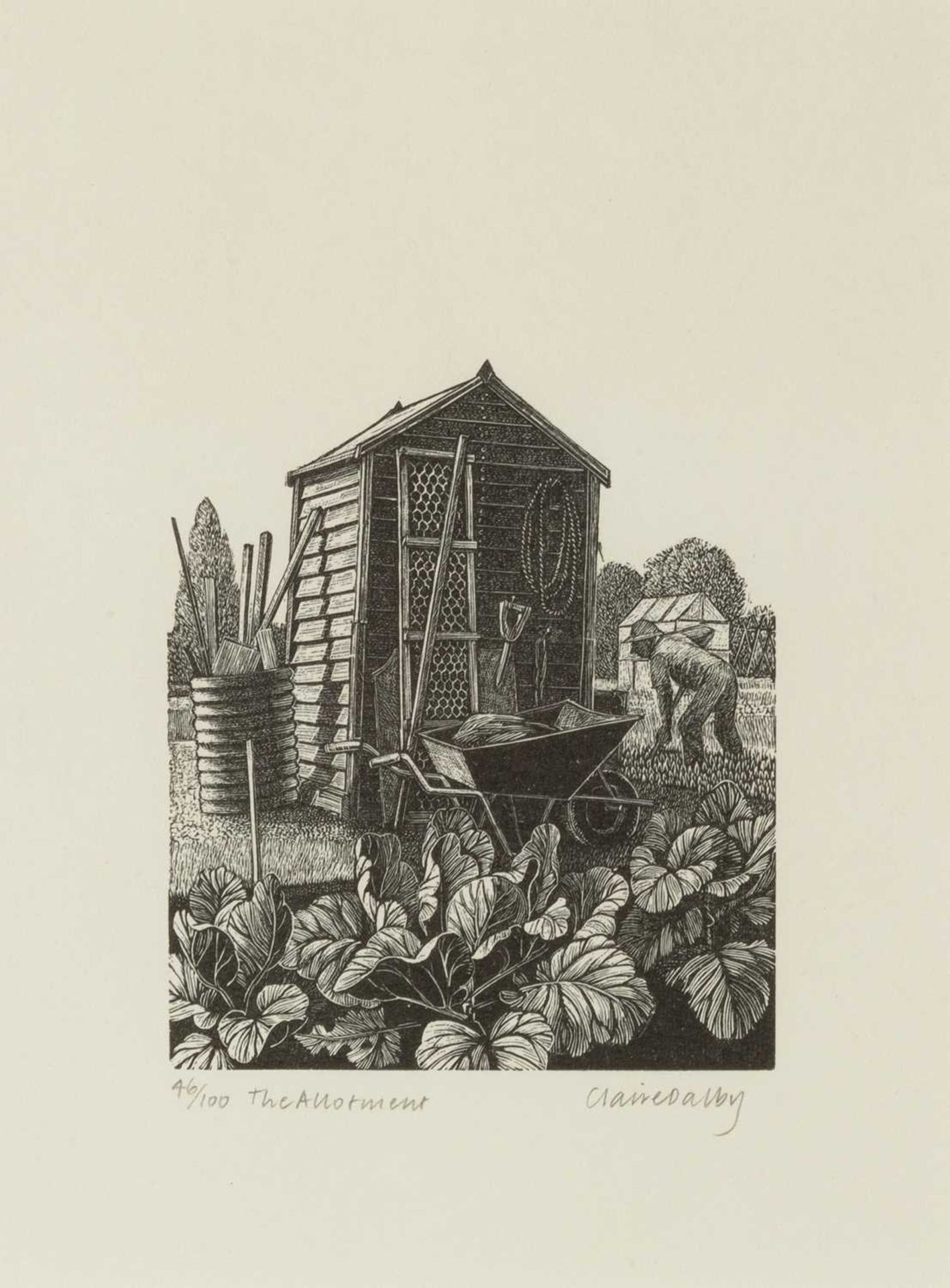 Claire Dalby (b.1944) The Allotment 46/100, signed, titled, and numbered in pencil (in the margin)