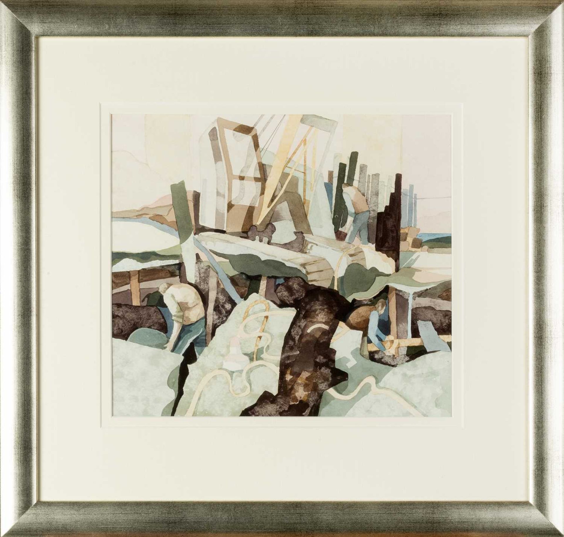 George Large (b.1936) Builders, Richmond, 1983 signed and dated (middle left), inscribed (to the - Bild 2 aus 3