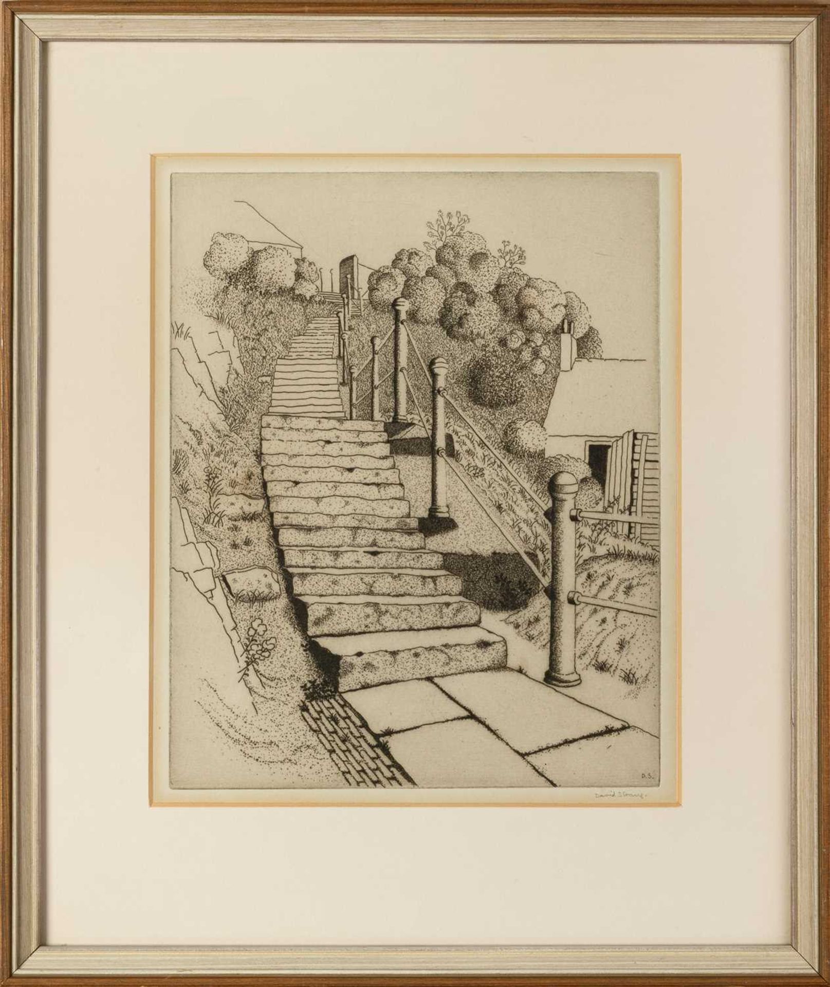 David Strang (1887-1967) Village Steps signed in pencil (in the margin) etching 26 x 21cm. - Image 2 of 3