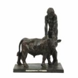 Sally Arnup (1930-2015) Man and a Calf bronze, 32cm high.Overall wear and signs of display use.