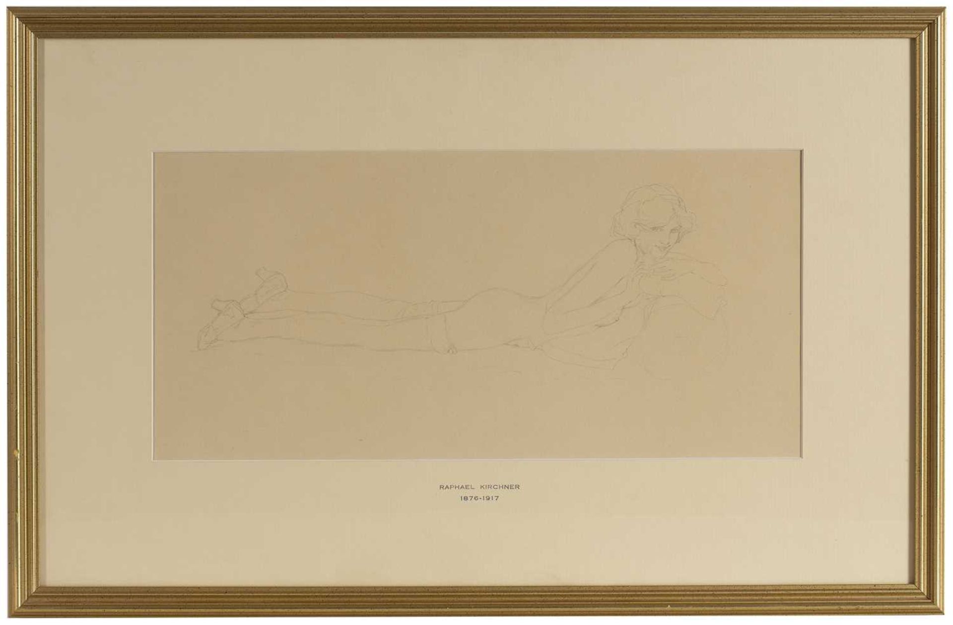 Rafael Kirchner (1876-1917) A study of a girl lying on her front pencil 21 x 44cm. Provenance: The - Image 2 of 3