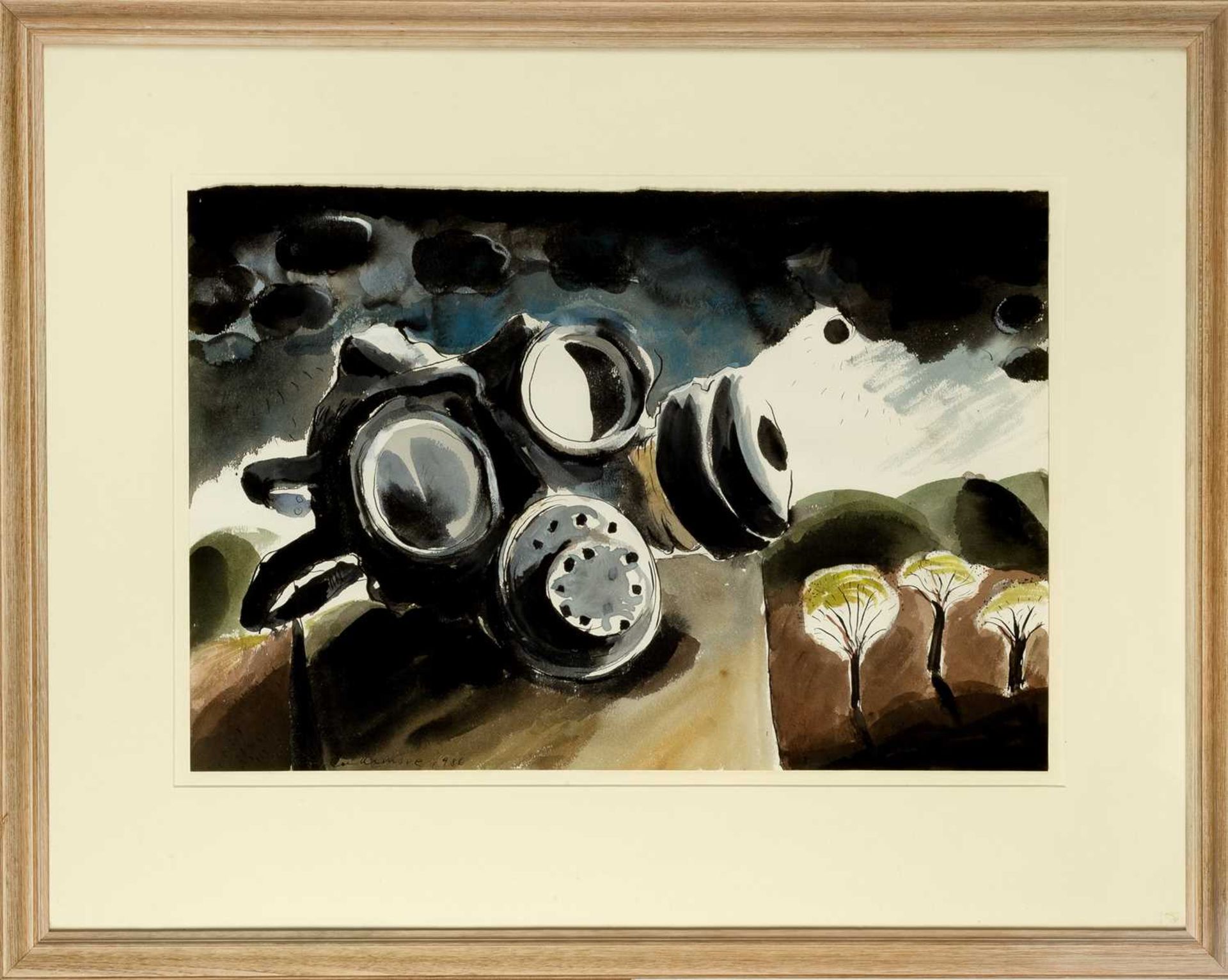 Michael Cullimore (1936-2021) Gasmask, 1986 signed and dated (lower left) watercolour 39 x 57cm. - Image 2 of 3