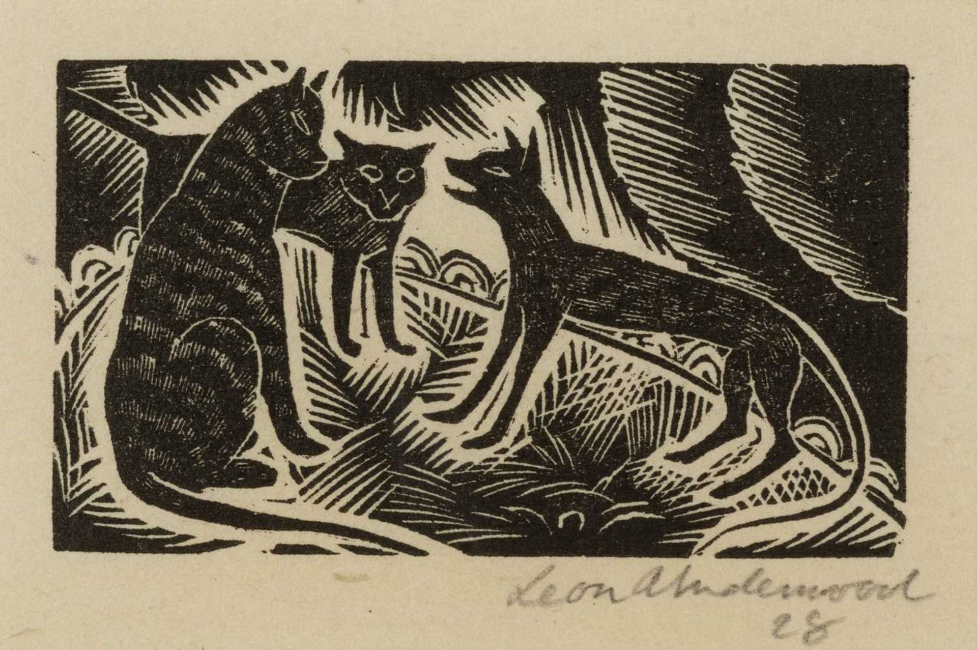 Leon Underwood (1890-1975) Cats, 1928 signed and dated in pencil (in the margin) wood engraving 6