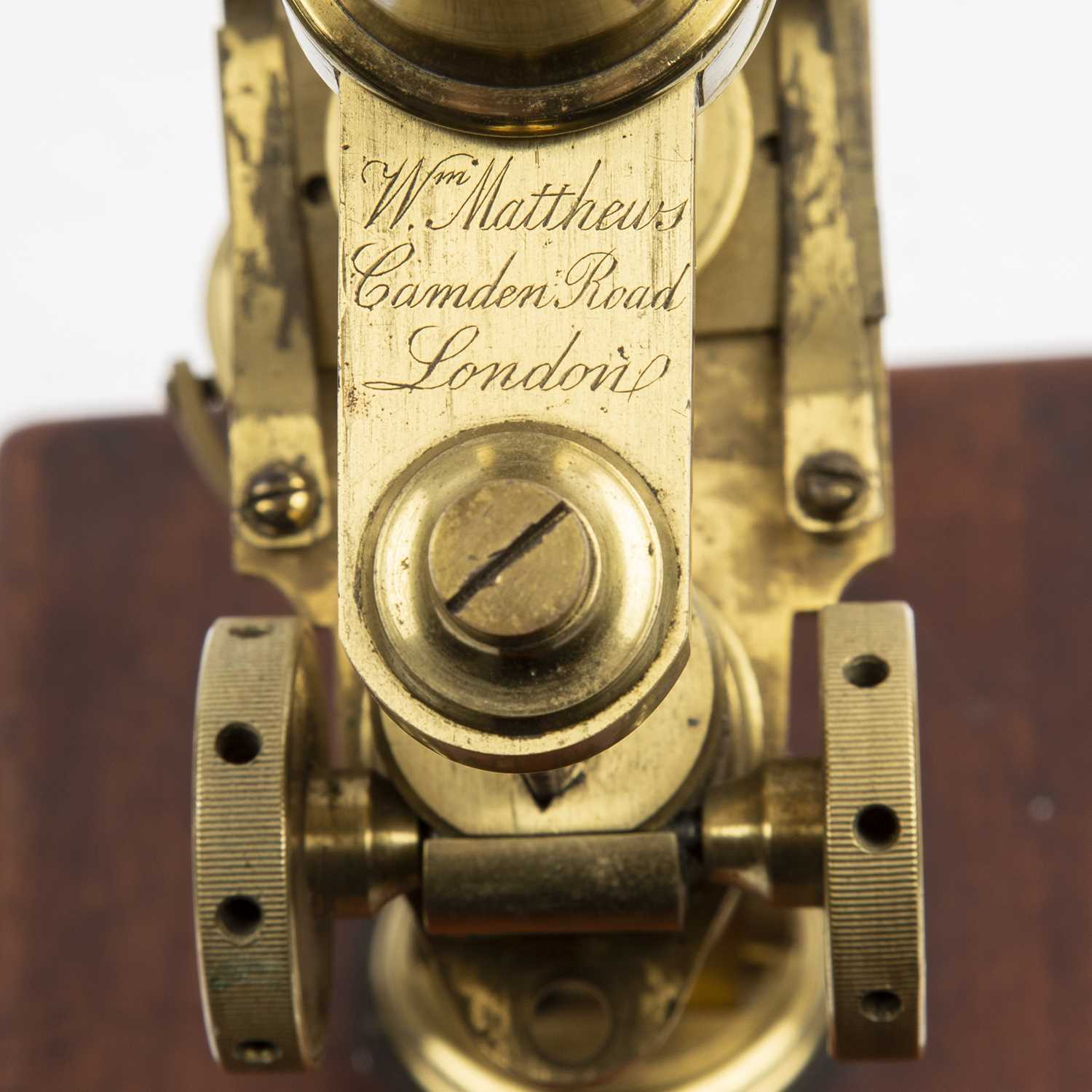 A Victorian case mounted portable microscope by William Matthews, Camden Road, London, with two - Image 4 of 9