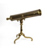 A mid 19th century brass reflecting telescope by W Springer of Bristol, mounted on a tripod 8cm