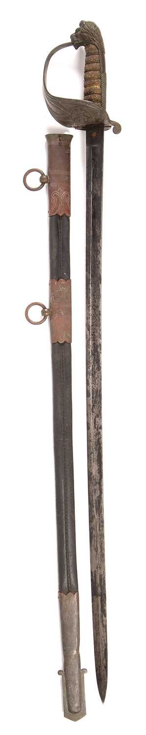 A 1827 pattern Royal Naval Reserves Officer's sword with a lion's head pommel and a wire bound - Image 3 of 5