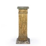 A faux marble painted wooden plinth of square form with a stepped base, 43cm wide x 40cm deep x