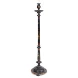 An Edwardian standard lamp with lacquered chinoiserie gilded decoration 36cm wide 159 cm high.