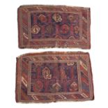 A pair of late 19th century Afshar Khorjin Bagfaces with a blue central field, each 49cm x