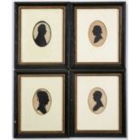 A group of four George III silhouette portraits, a family group, named and dated on reverse, in