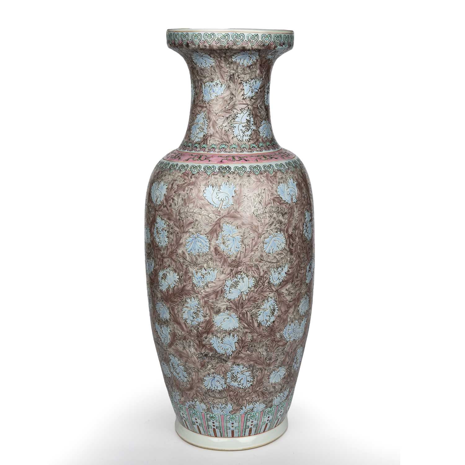 A late 19th / early 20th century Chinese porcelain vase with enamelled foliate decoration, 23cm wide