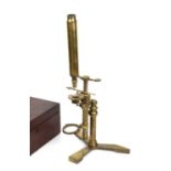 An early 19th century brass compound microscope by Andrew Pritchard, London, with two objectives and