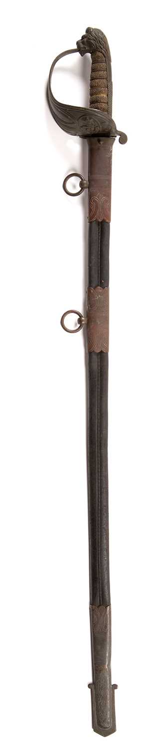 A 1827 pattern Royal Naval Reserves Officer's sword with a lion's head pommel and a wire bound - Image 2 of 5