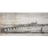 A panoramic monochrome engraving of London and the River Thames after the fire of 1666, after S &