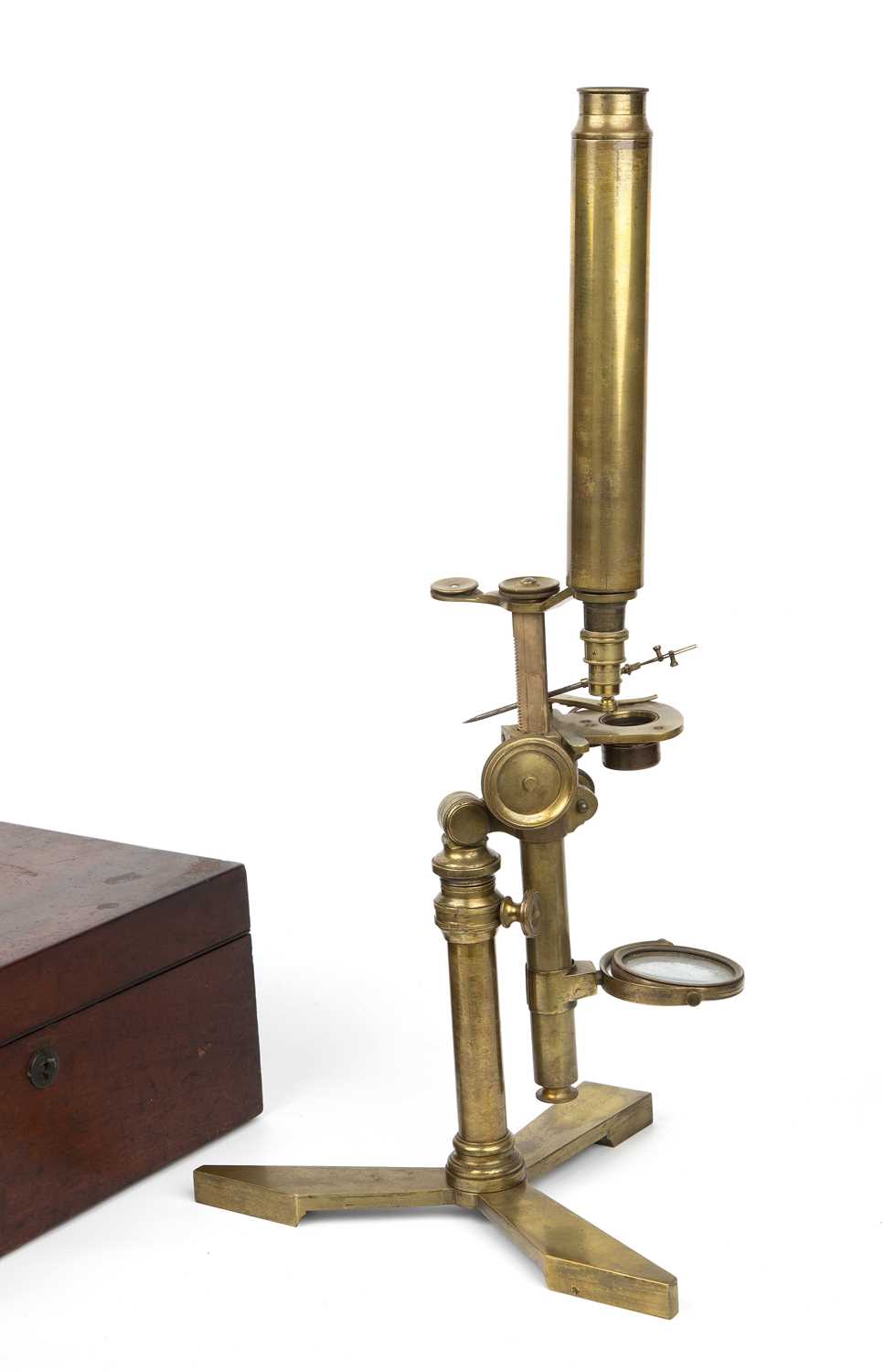 An early 19th century brass compound microscope by Andrew Pritchard, London, with two objectives and - Image 2 of 4