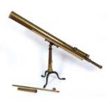 A brass 3 inch refracting telescope by Aitchison & Co London No 6461. `The Comet`. together with a