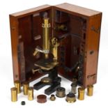 A 19th century monocular microscope by Carl Zeiss Jena number 4791, in a fitted mahogany case with