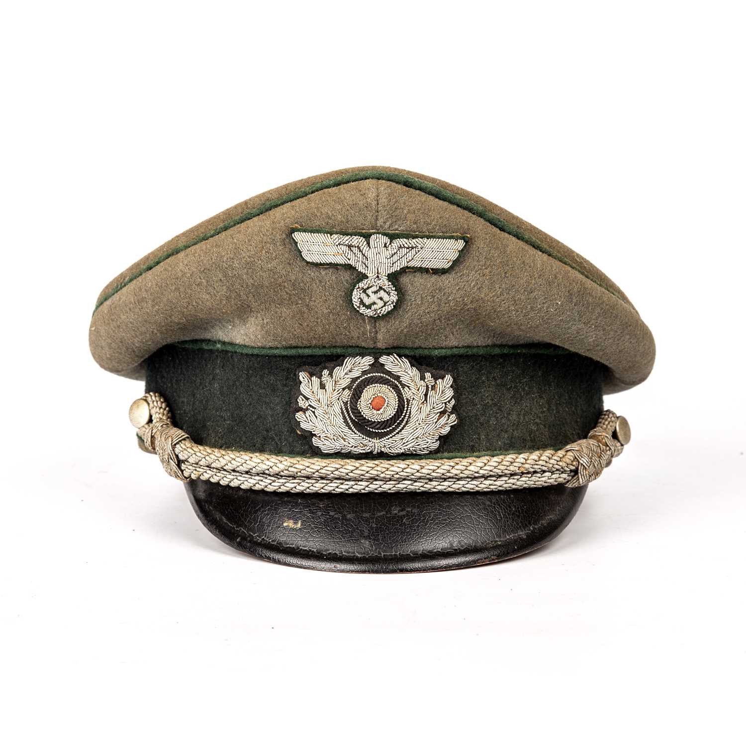 A German World War II infantry officers cap with green cloth and bullion badgesFelt with some - Image 2 of 4