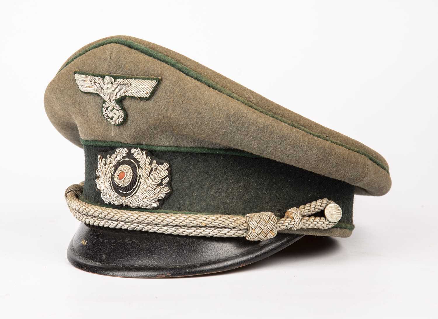 A German World War II infantry officers cap with green cloth and bullion badgesFelt with some - Image 3 of 4