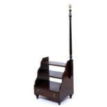 A set of 19th century mahogany library steps with a turned support, shaped edge and a single drawer,