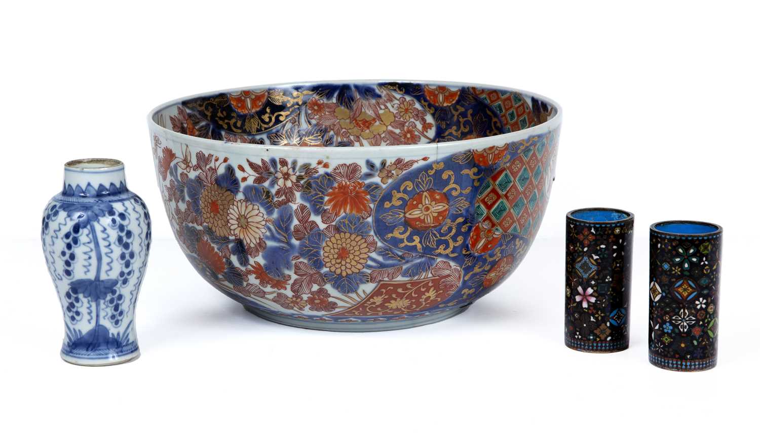 A 19th century Imari punch bowl, 31cm diameter, 15cm high; a small 19th century Chinese blue and - Image 2 of 5