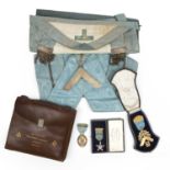 Masonic regalia to include a Thornton Heath Lodge number 2985 1940 gold medal, a silver gilt Steward