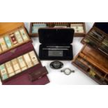 Microscope slides to include five photograph microscope slides, including one of a £1,000 Bank of